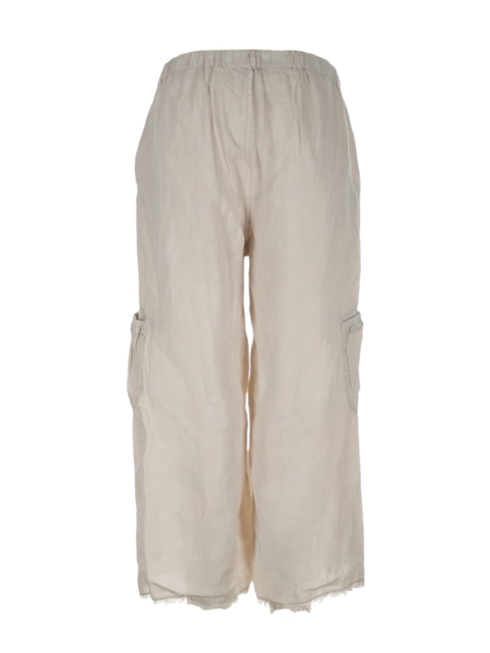 XCVI Linen Cargo Crop Pants L NWT Wide Leg Pull On Raw Hem Beige - Picture 3 of 9
